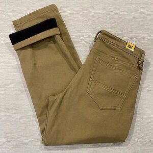 CAT Caterpillar Work Pants Mens 34 x 30 Brown Canvas Fleece Lined Insulated